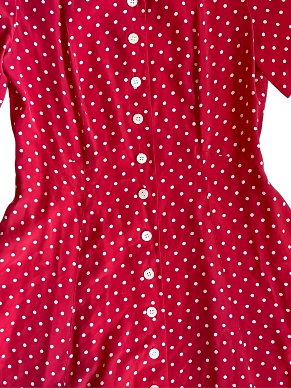 J. Peterman Sz 8 Red Polka Dot 100% Silk Button Front Fit & Flare Maxi Dress - Picture 6 of 14